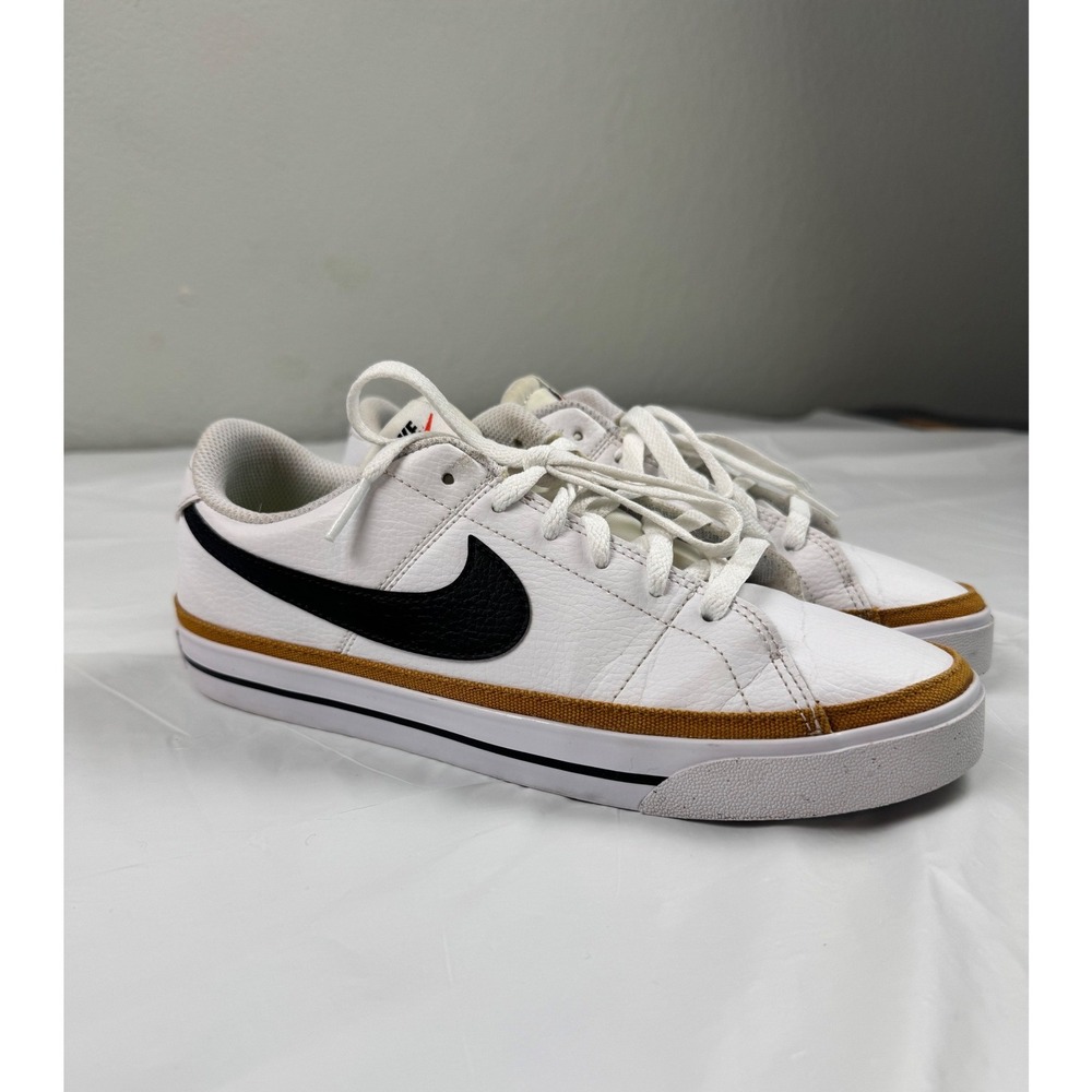 Nike Court Legacy White Black Tan Leather Sneakers Women's 9